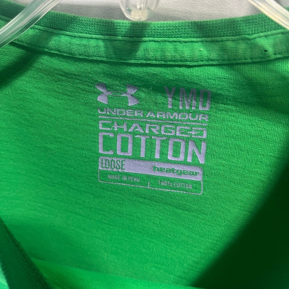 Under Armour Girls Medium Green Long Sleeve Cotton athletic cut Tee - Picture 3 of 7